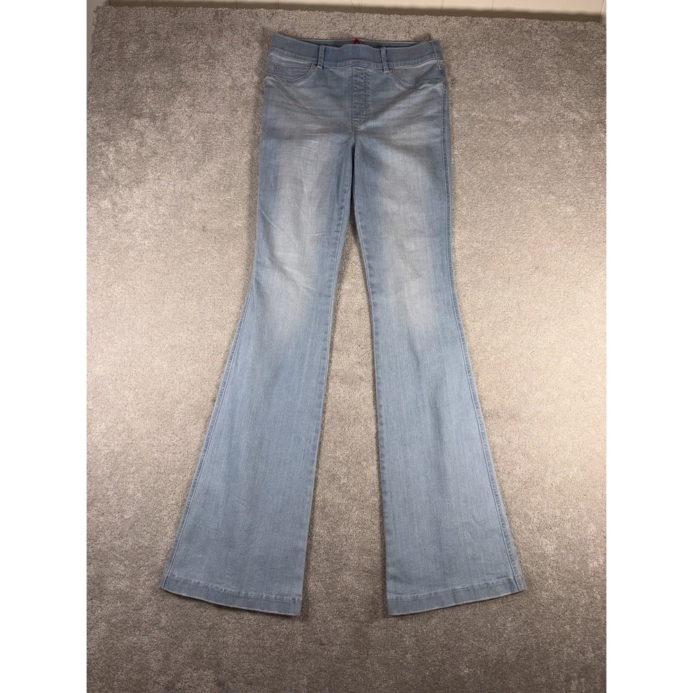 Spanx Pull On Flare Leg Retro Light Wash Blue Denim Jeans Stretch Medium Tall